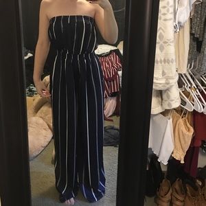 blue and white jumpsuit